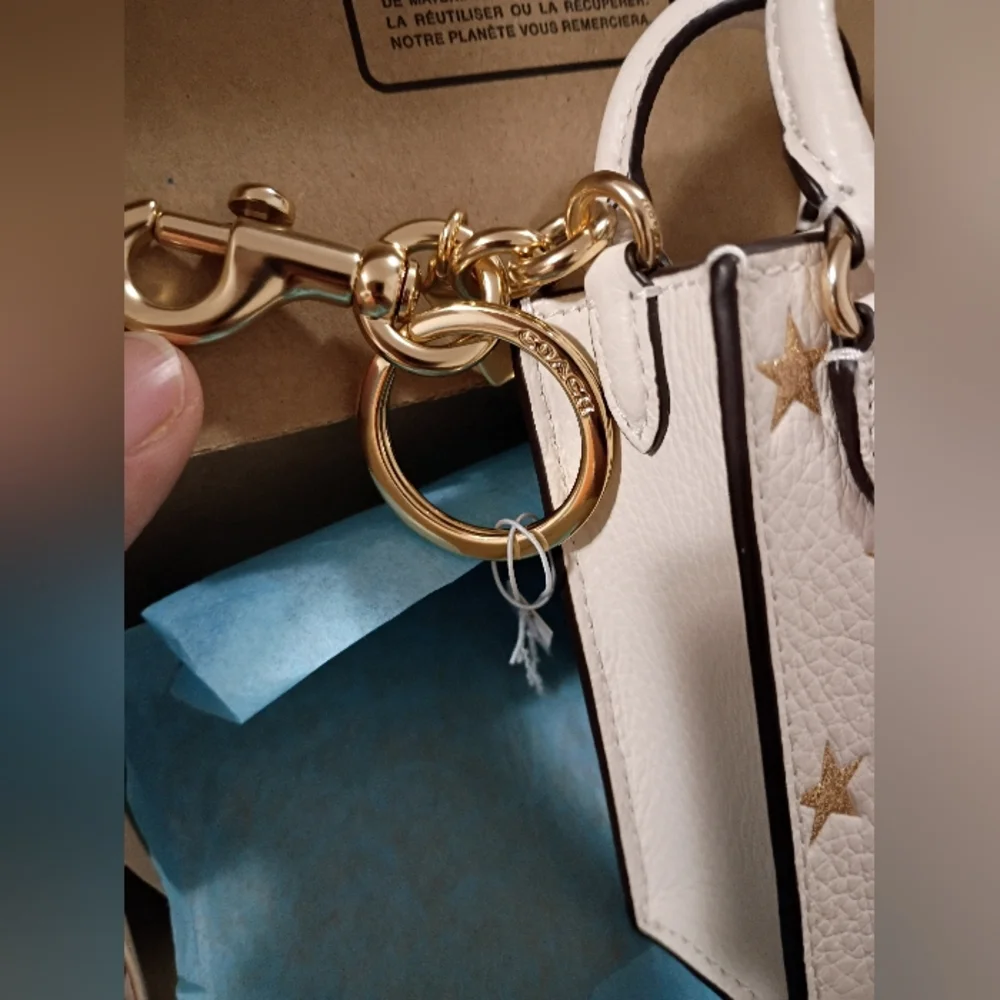 Coach, NWT, Women's, Mini Starry Bag Charm White with Gold Stars - Picture 6 of 8
